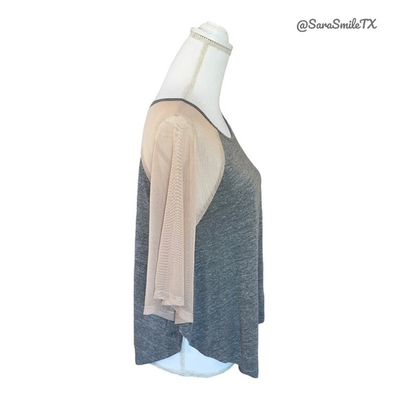 STYLEMINT Unique Heather Gray & Nude Semi-Sheer Mesh Accent Batwing Top -  NWOT - Picture 12 of 15